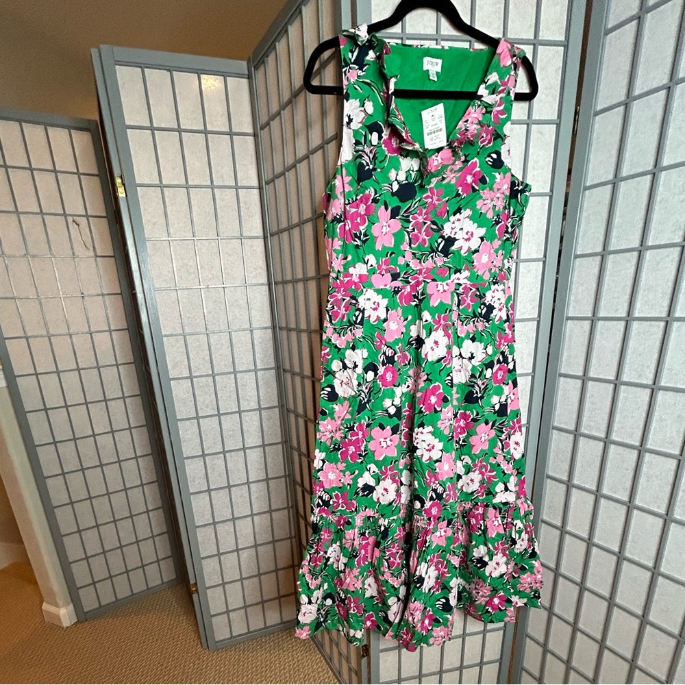 NWT J. Crew Green and Pink Floral Dress